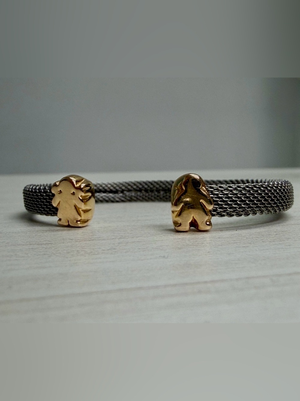Tous Silver Mesh Cuff Bracelet with Gold Boy and Girl Ends